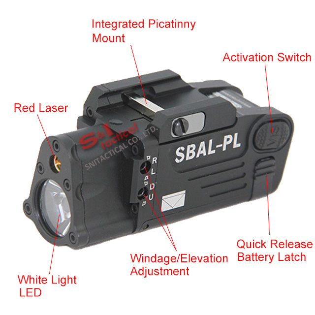 Tactical CNC Making SBAL-PL LED Weapon Light With Red Laser BK